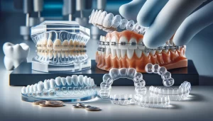 Various types of clear braces used in Kennesaw for teeth straightening.